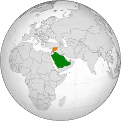Map indicating locations of Saudi Arabia and Syria