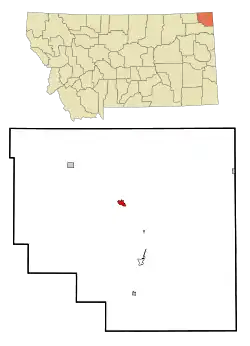Location of Plentywood, Montana