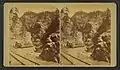 Stereoscopic view of silver ore train in Clear Creek Canyon, circa 1868