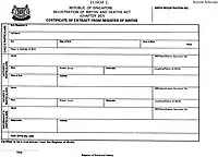 A sample Singapore certificate of extract from register of births.