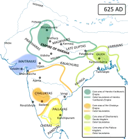 The Later Guptas as vassals of Harsha, c. 625 CE