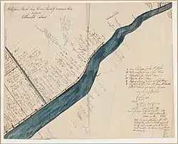 Plantation Peter's Hall (marked B, bottom left) on a map of St. Mathew's Parish, Demerara River east bank, 1832. Also showing Canal Number 3.