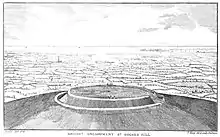 1839 drawing showing a circular bank at the top of St Roche's hill