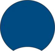 Blue log graphic, round with half-moon-shaped notch