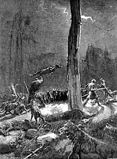 Tolkien based his battle with the wargs on the werewolf fight in Samuel Rutherford Crockett's 1899 The Black Douglas.