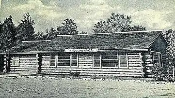 "The Hitching Post" in Whitefish Bay; from a circa 1940s postcard; After Orrin Glidden died in 1933, the Schmock family purchased the resort and later constructed this building as a restaurant. It was managed for a time by their son Tom Schmock.
