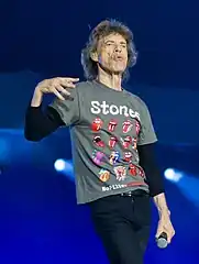 Mick Jagger wearing varations of the logo during the No Filter Tour in Paris, France
