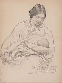 The artist's wife, Amy, and their son Constant