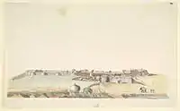 The fort of Bangalore, from a village outside the main gate, by an anonymous artist, c.1790 - 1792.