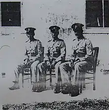 Three senior Other ranks of the Bermuda Volunteer Rifle Corps at the Royal Naval Dockyard circa 1940, including 683 Sergeant Edward A. Lee (right), later a CSM of the Caribbean Regiment.