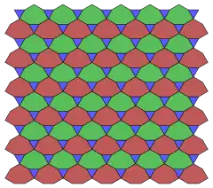 A 2-isogonal tiling can be made by combining 2 squares and 3 triangles into heptagons.