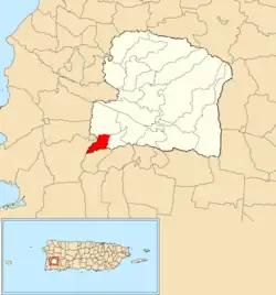 Location of Tuna within the municipality of San Germán shown in red