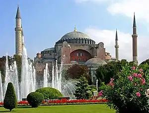 Image 58Originally a church, later a mosque, and now  a Grand mosque, the Hagia Sophia in Istanbul was built by the Byzantines in the 6th century. (from History of Turkey)