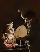 Two Boys Blowing a Bladder by Candle-light, by Joseph Wright of Derby 1769-70.