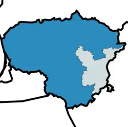 Vidurio ir vakarų Lietuvos regionas in blue