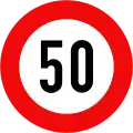 127: Maximum speed limit (50&nbsp;km/h)