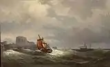 Fishing boat and a steamer off a Rocky Coast (1870)