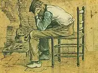 Peasant Sitting by the Fireplace ('Worn Out'), (F863, JH34), watercolor, 1881, P. and N. de Boer Foundation, Amsterdam