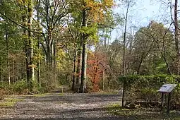 The trail passing the site of the Washington Valley Station of the Rockaway Valley Railroad.
