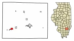 Location of Wayne City in Wayne County, Illinois.