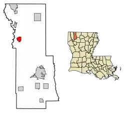 Location of Cotton Valley in Webster Parish, Louisiana.