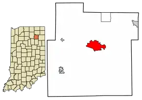 Location of Columbia City in Whitley County, Indiana.