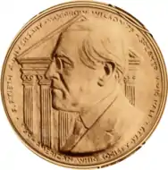 Medallion commemorating the 50th Anniversary of Woodrow Wilson's graduation from Princeton University. Presented by the American Whig Society, 1929.