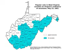 Image 19Counties (in blue) approving Virginia's secession from the U.S. (from History of West Virginia)