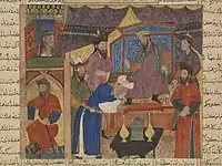 Zal meets king Manuchihr, asking for his mercy, Chester Beatty Library