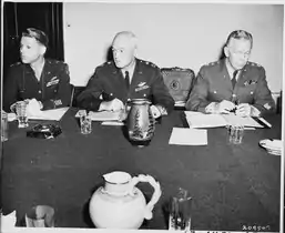 General Marshall with General of The Air Force Henry H. Arnold and Air Force Major General Lauris Norstad at The Potsdam Conference in Germany, July 21, 1945.